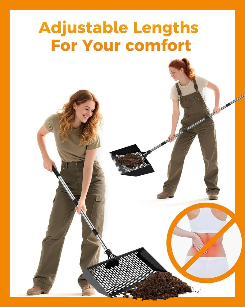 Besly 15 inches Large Chicken Poop Scooper & Rake 2-in-1, Adjustable Chicken Coop Pooper Shovel (37 to 77"), Sifting Litter Shovel Scoop for Chicken Coop/Goat Stall/Stable Cleaning Tool - Image 4